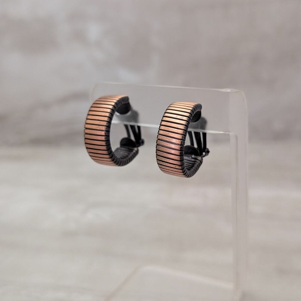 Vintage Clip On Earrings Large Copper Tone Statement Hoops